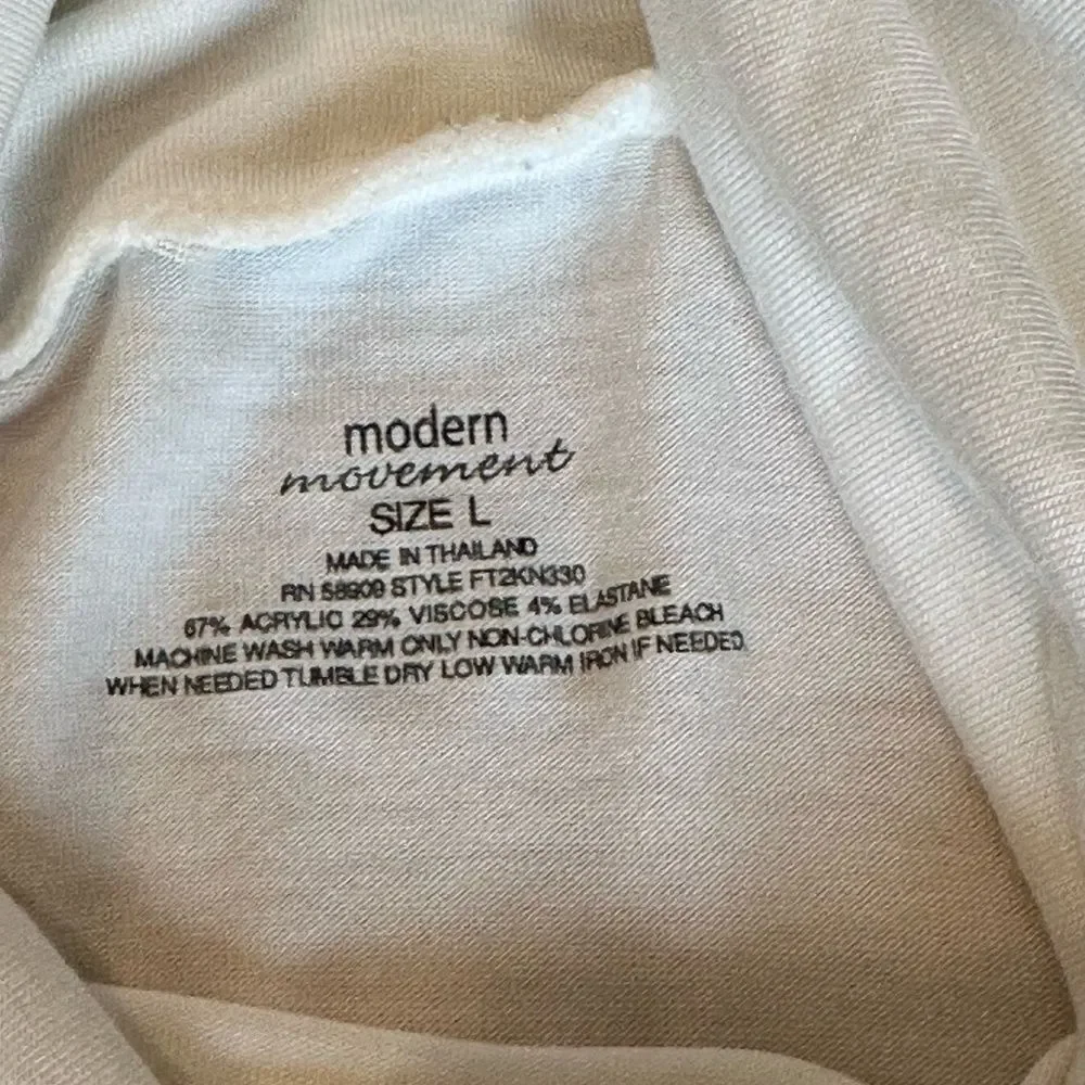Modern Movement Women's SOFT Long Sleeve Loose Turtleneck Cream-Ivory Large